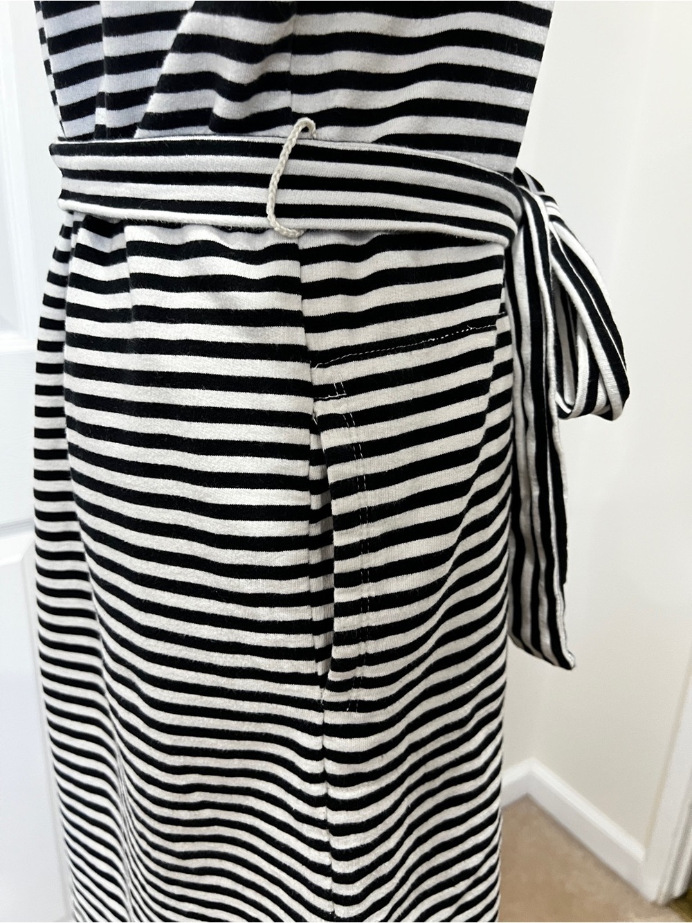 Lucky Brand Striped Shirt Dress Tie Waist Size Small Petite Loose Fit White/Blac - Picture 9 of 12